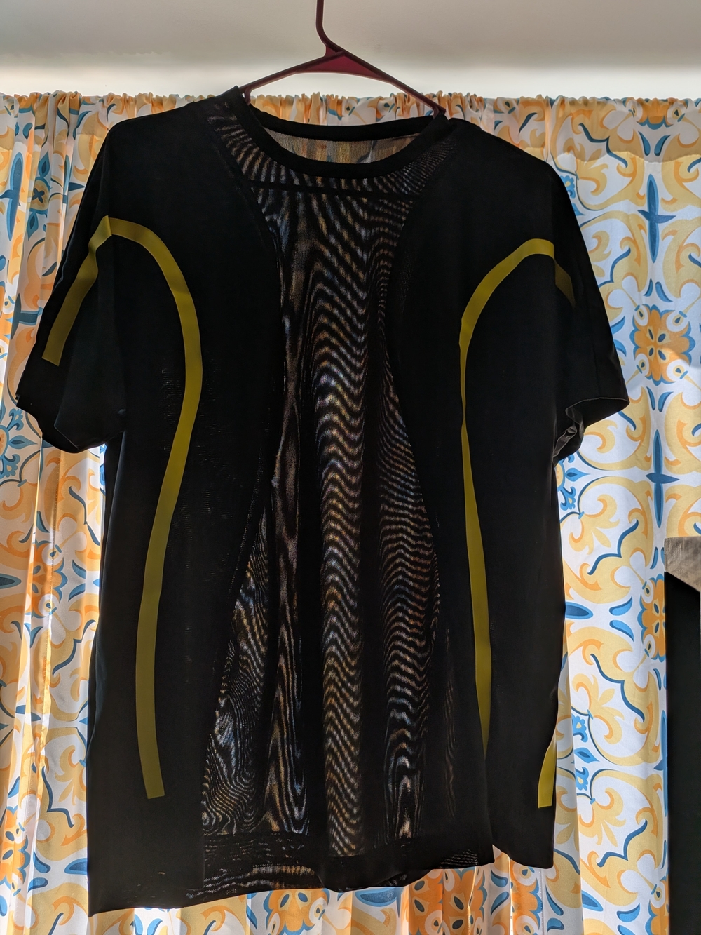 Stella McCartney Black Shirt with Yellow Trim And Mesh Panels. Large
